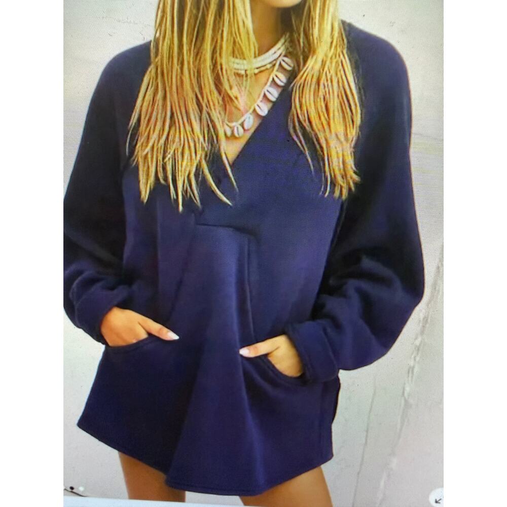 Free People Beach Marguerite Navy Pullover Long Sleeve Sweatshirt Size S